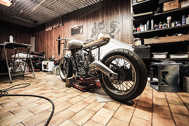 Motorcycle ready for a safety inspection in a garage