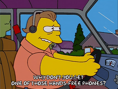 Barney from Simpsons using hands-free phone
