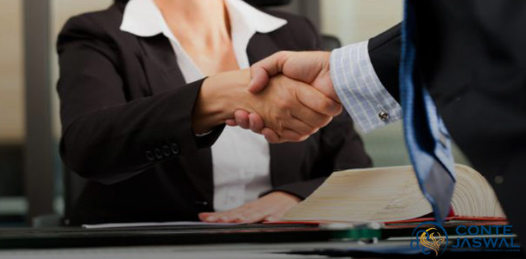 Shaking hand and hiring a lawyer